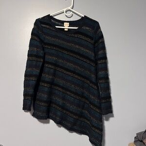 Chico's Black and Blue Sweater with Gold Accents
